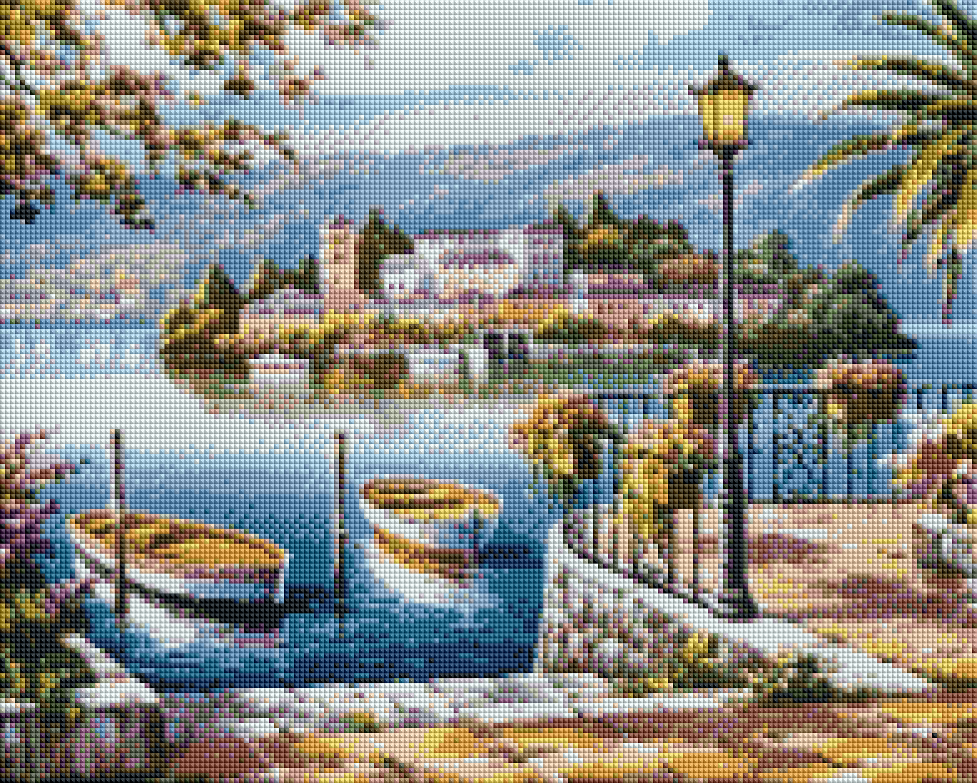 Goblen cu diamante patrate - Vedere spre insula - 40x50 cm - cu sasiu