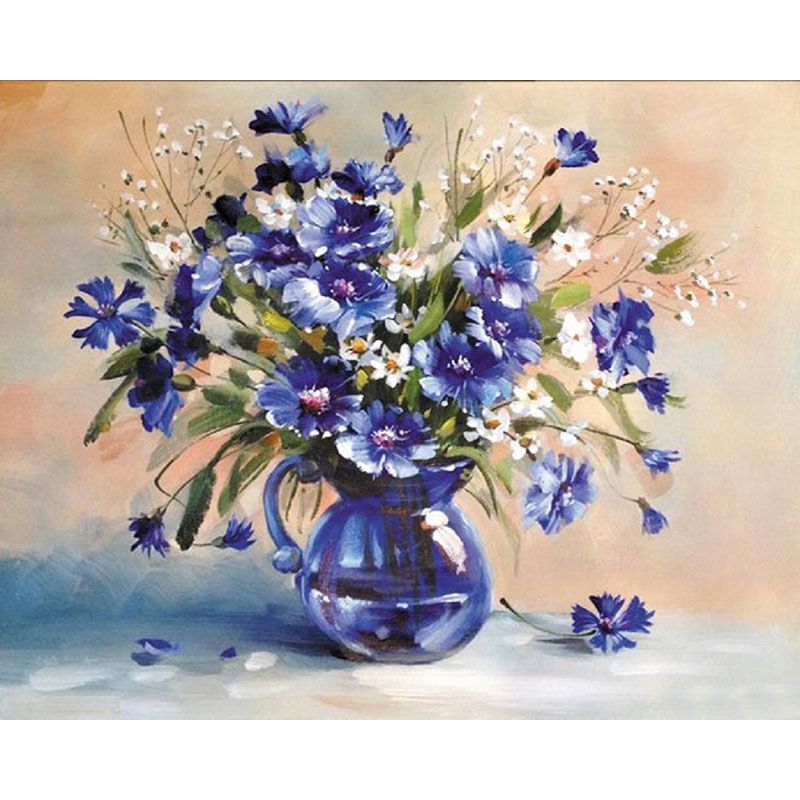 Also tyrant Porter Set pictura pe numere - Vaza cu flori albastre - 50x40 cm - Blue Art Deco -  Picturi pe Numere