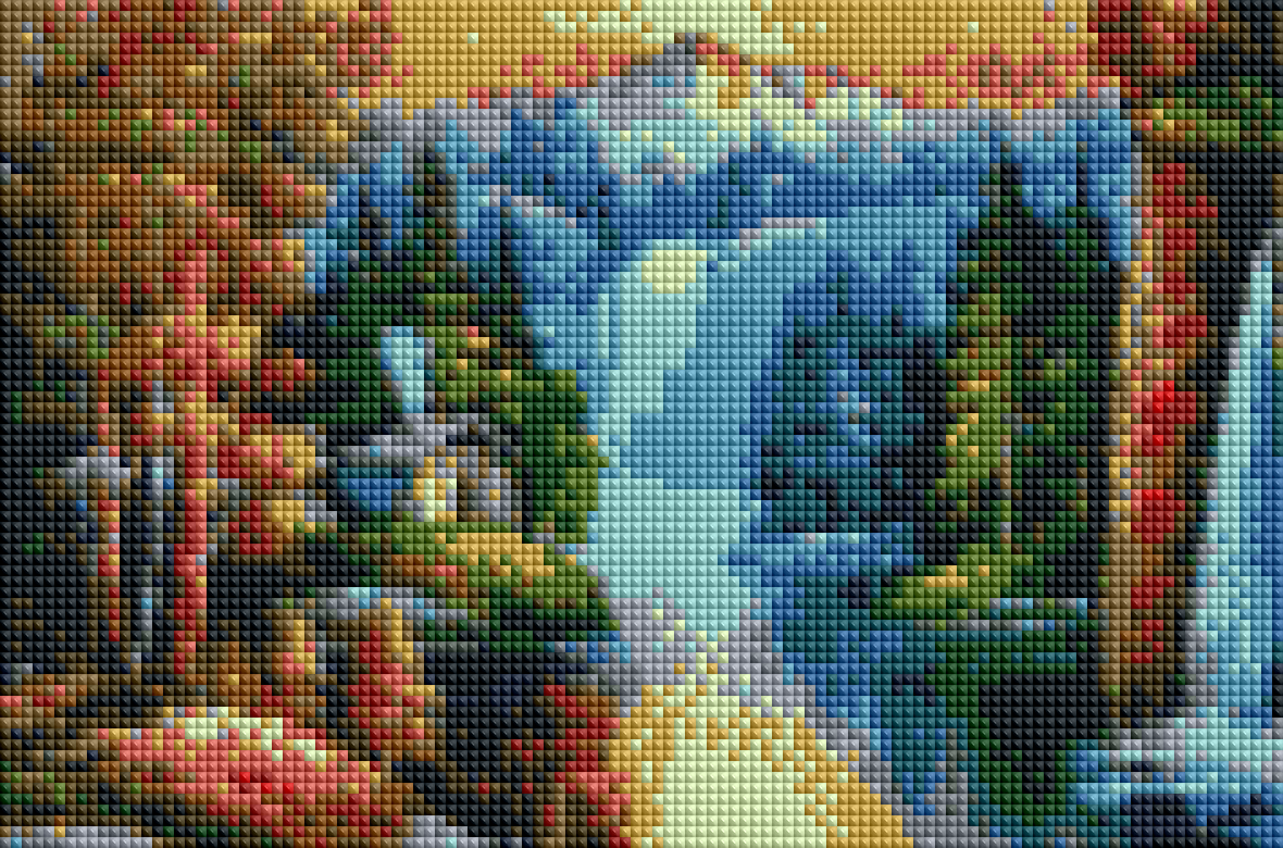 Goblen cu diamante patrate - Cascada montana - 30x20 cm - cu sasiu