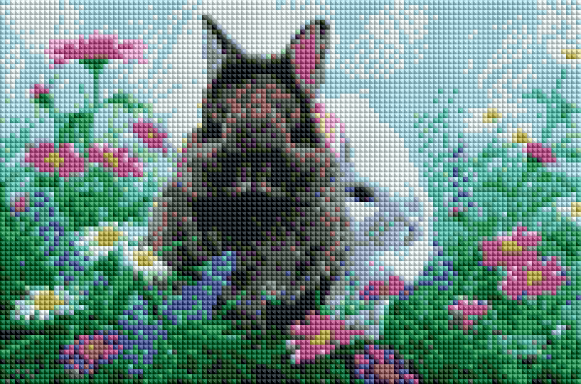 Goblen cu diamante patrate - Iepurasi - 30x20 cm - cu sasiu