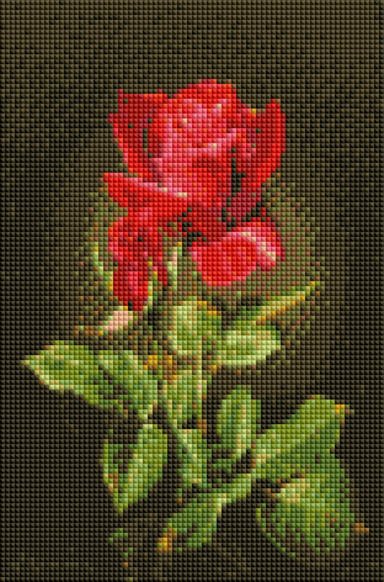 Goblen cu diamante patrate - Trandafir rosu - 20x30 cm - cu sasiu