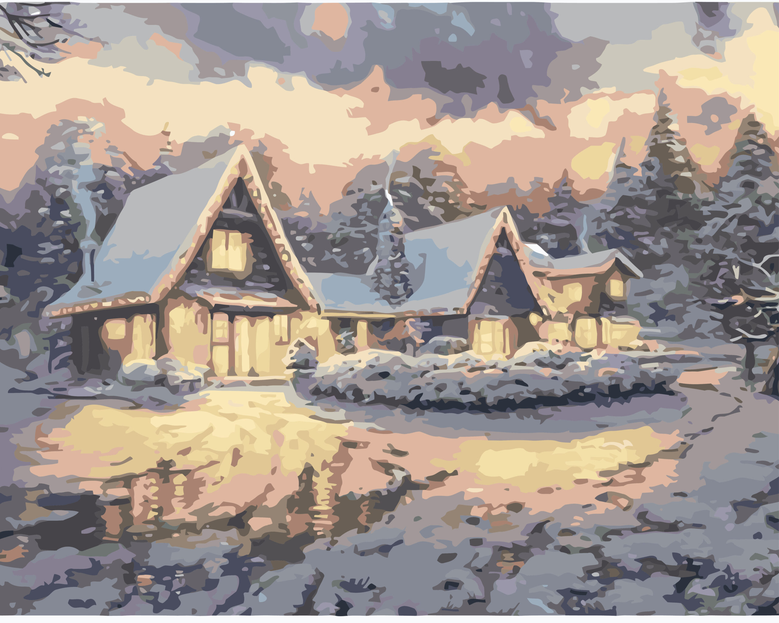 Set pictura pe numere - Casuta iarna - 50x40 cm
